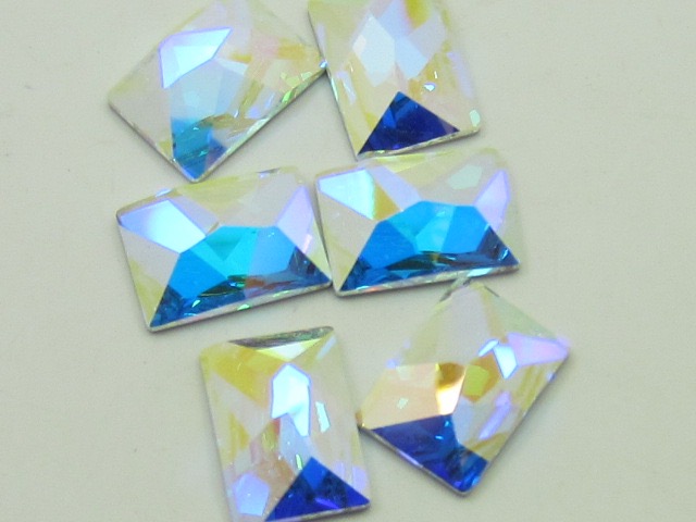 6 Pcs RECTANGLE 14x10mm CRYSTAL AB FLATBACK European Rhinestones